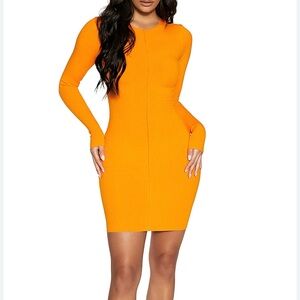 Naked Wardrobe Vibrant Orange Long Sleeve Dress